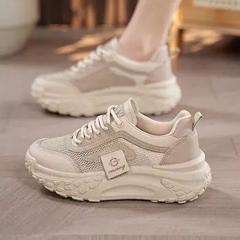 Mesh platform white shoes women s 2024 new spring and summer dad shoes women s Korean version breathable and versatile casual sports shoes 35 хаки