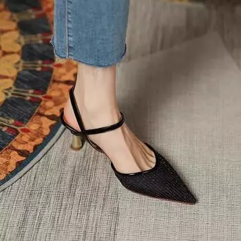 Mesh sandals women s bag head back empty niche shoes summer new thin heel one-word buckle pointed high heels 35