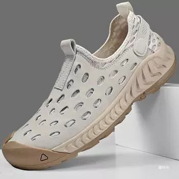 Mesh shoes men s 2025 new summer breathable mesh hole shoes men s one-pedal outdoor non-slip soft-soled Shoes 38 песочный