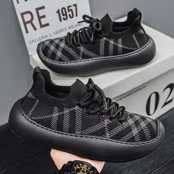 Mesh shoes men s new classic flying shoes high-end thick-soled heightening sports shoes versatile trendy men s casual shoes trendy shoes 39 чёрный