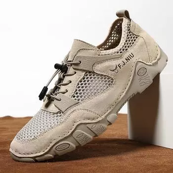 Mesh shoes men s summer 2024 breathable leather mesh trend men s casual shoes hollow mesh shoes men s 38 песочный