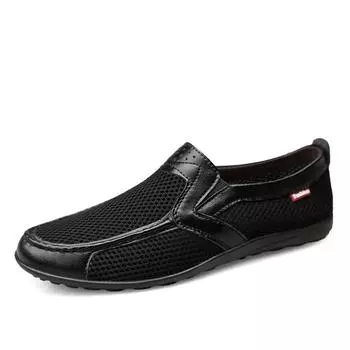 Mesh shoes trendy men 2025 spring men s leather sports style lazy hole shoes hollow mesh shoes shoes 36