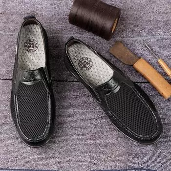 Mesh shoes trendy men 2025 spring men s leather sports style lazy hole shoes hollow mesh shoes shoes 36