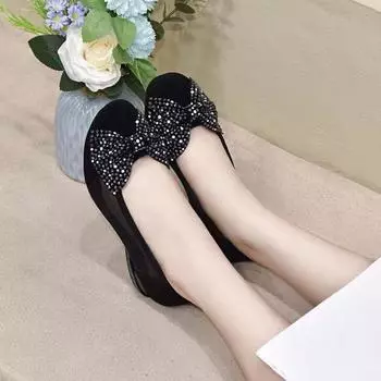 Mesh single shoes women s bow shallow mouth round head two kinds of height black mesh shoes women 34