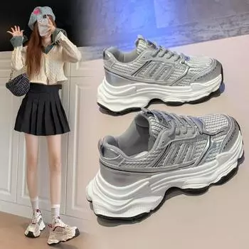 Mesh sneakers women s 2024 autumn new fashionable retro versatile small thick-soled lightweight dad shoes 35 красный