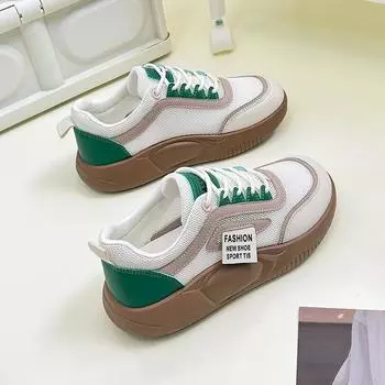 Mesh Surface White Shoes Women s Summer New Student Mesh Shoes Casual Bottom Breathable Sneakers 35 зелёный