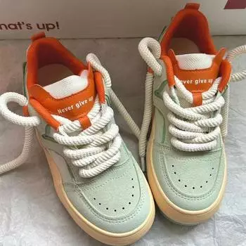 Mesh Thick Sole Shoes for Women Versatile Breathable Hong Kong Style Contrasting Color Patchwork with A Sense of Niche 36 зелёный
