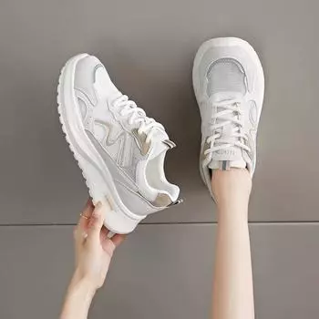 Mesh thick-soled breathable dad shoes women s new summer simple running shoes student round head lace-up sneakers 35