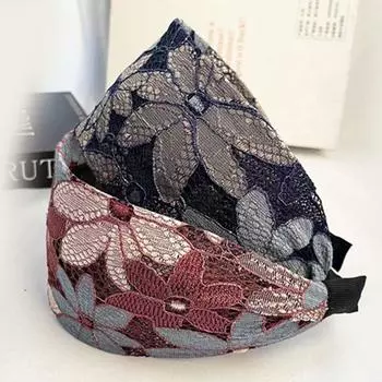 Mesh Toothed Non-slip Hairband Non-slip Women Hair Hoop Trendy Lace Embroidery headband Wash Face style2