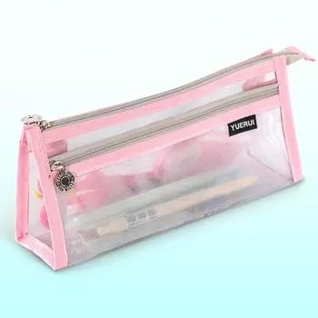 Mesh Triangle Pencil Bag Stationery Box Large Capacity Bilayer Students Pen Cases Stationery Organizer Exam Storage Bag Gift