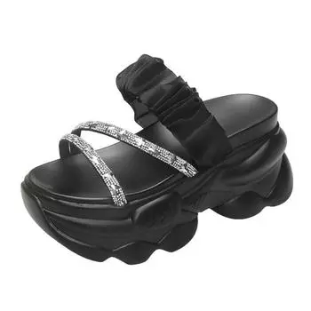 Mesh wedge slippers women s summer new Korean version of fashion open-toe one-word drag wearing beach cool slippers popular 34