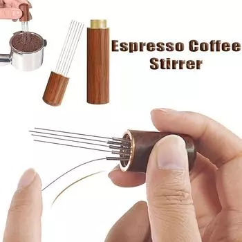 Мешалка для кофе эспрессо, трамбовка кофейной пудры из нержавеющей стали, ручка из натурального дерева, аксессуары для бариста, инструменты WDT для эспрессо