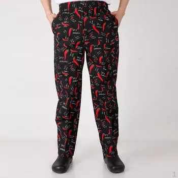 Мешковатые брюки шеф-повара для мужчин и женщин с карманами и эластичной резинкой на талии, 6 размеров на выбор Chili pattern L