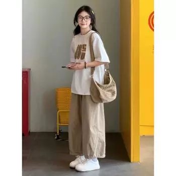 Мешковатые брюки женские широкие большие размеры японские брюки Y2k длиной до щиколотки длинные шаровары повседневные спортивные брюки уличные шаровары S коричневый