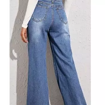 Мешковатые джинсы с высокой талией и широкими штанинами XS синий