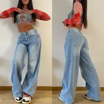 Мешковатые джинсы женские с высокой талией джинсы Mom джинсы клеш джинсы прямые свободные осенние длинные уличные брюки облегающие брюки капри XS синий