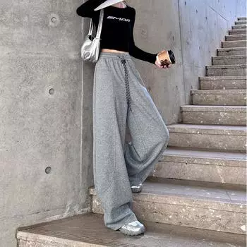 Мешковатые повседневные женские брюки, удобные простые спортивные брюки, спортивные широкие брюки, универсальные модные женские базовые брюки с высокой талией S темно-синий