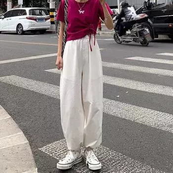 Мешковатые спортивные штаны женские с высокой талией тренировочные брюки для занятий йогой и спортзалом для девочек M серый