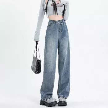 Мешковатые винтажные джинсовые брюки с высокой талией, уличные брюки, прямые женские джинсы XXL синий