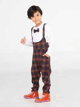 Мешковатый комбинезон для мальчика в клетку с бретельками + футболка с галстуком-бабочкой