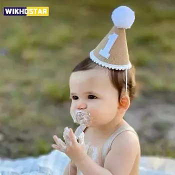 Мешковинная шапка для первого дня рождения ребенка, льняная фетровая шапка для 1-го, 2-го, 3-го года, детская шапка для душа, повязка на голову, украшение на день рождения 1