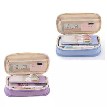 Мешочек для карандашей большой емкости, двухслойный, с простым дизайном, держатель для ручек Light Blue