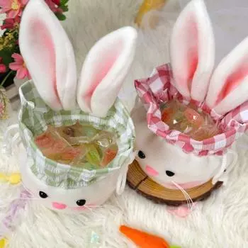 Мешочек для конфет в виде кролика, пасхальный подарочный пакет на шнурке, мешочек для подарков в виде кролика с длинными ушами розовый