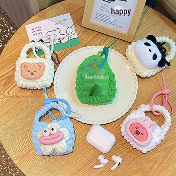 Мешочек для наушников из шерсти ручной работы: Милая, забавная и портативная подвеска в виде кошелька для монет — идеальный подарок для друзей puff flower синий