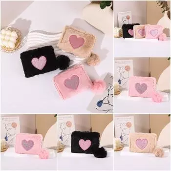 Мешочек на молнии с вышивкой Love, плюшевый кошелек для монет, сумка для хранения с вышивкой Love, студент розовый