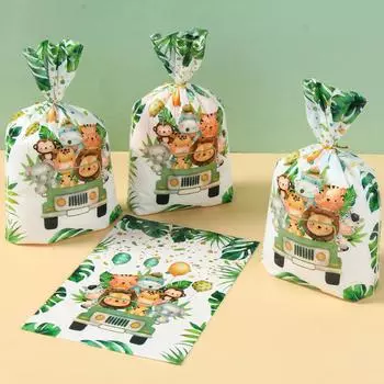 Мешочки для конфет с изображением животных из джунглей Подарочные пакеты с изображением машин и машин Герметичные пакеты для сладостей, печенья, конфет Украшения для вечеринок в честь дня рождения ребенка As picture