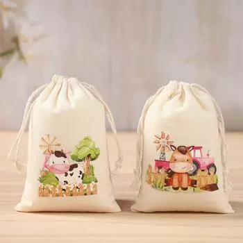 Мешочки из мешковины Подарочные сумки с завязками в виде бабочки-русалки Фламинго Ферма Животные на день рождения Сувениры из джута Украшения для детского душа as picture