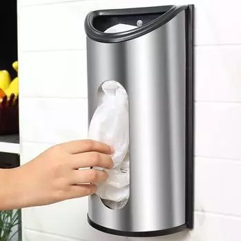 Мешок для мусора, ящик для хранения, большая вместимость, настенный монтаж, поддержание чистоты, противоскользящий, большое широкое отверстие, легкое извлечение, держатель пластикового пакета для продуктов, диспенсер серебряный