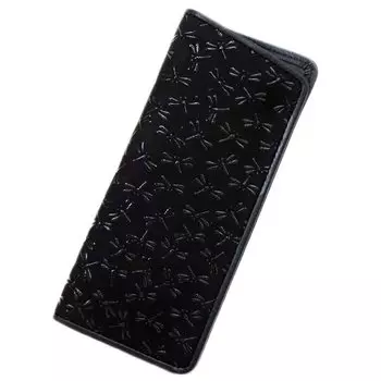 Мешок для очков Inden 4203, черная оленья кожа x черный лак, рисунок стрекозы, мягкий, тип 16 см xx [Indenya] 7,3 см 1,8 см чёрный