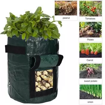Мешок для посадки картофеля из полиэтилена Домашний сад Мешок для посадки томатов Овощной мешок для выращивания растений Кашпо Садовые овощи Полевой горшок для растений 3 Gallons зелёный