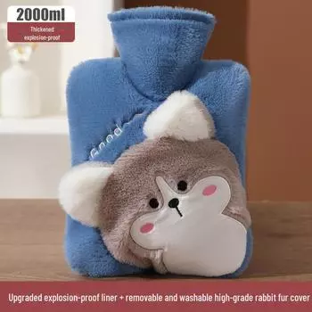 Мешок для согрева рук с плюшевым мехом кролика, наполненный водой - утолщенный ПВХ с рисунком из мультфильмов 1000 ml