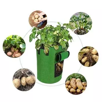 Мешок для выращивания картофеля, садовый горшок для растений с оконной застежкой, лентой, ручкой, легкой мобильностью L зелёный