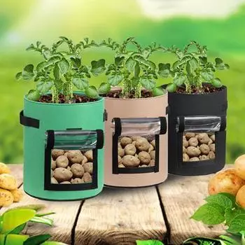 Мешок для выращивания растений на 7/10 галлонов, аэрационный посадочный горшок для овощей, контейнер, сумка 10 Gallon чёрный