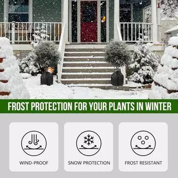 Мешок для защиты растений от холода, изоляционная пленка, защита от замерзания, чехол с застежкой-молнией, многоразовый защитный мешок для растений, затягивающийся на шнурок, для зимней холодной погоды чёрный