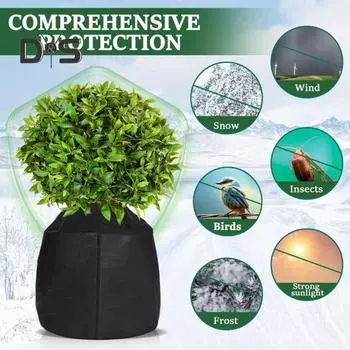 Мешок для защиты растений от холода, изоляционная пленка, защита от замерзания, чехол с застежкой-молнией, многоразовый защитный мешок для растений, затягивающийся на шнурок, для зимней холодной погоды чёрный