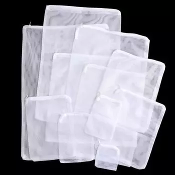 Мешок-фильтр для аквариума, сетчатый мешок на молнии, сетка для пруда, биошар с активированным углем 10X10cm белый