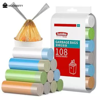 Мешок из 108 одноразовых мусорных мешков. Мусорный мешок для кухни. Шнуровка. Ручки не пачкают руки. Пластиковые пакеты для хранения. 45x50