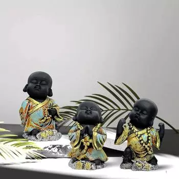 Mesmerizing Meditating Monks Figurine for Home Decor | Enhances Positive vobes and Brings Prosperity (Pack of 3, Multicolor)