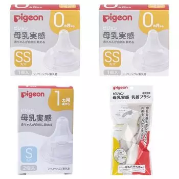 месяцев до позднего возраста 2 месяца набор щеточка для сосков размера SS до размера S Pigeon Breast Feeling Nipple 0 месяцев до SS 1 шт. x 2 1 месяц S 2 шт. x 1 щеточка для сосков