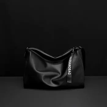 Messenger Bag Men s High-Grade Fitness Bag Soft Leather Fashion Shoulder Bag Simple Trendy Men s Bag Waterproof Commuter Small Shoulder Bag Black large