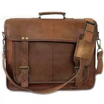 Messenger personalized Laptop Briefcase Genuine Shoulder Bag Leather Vintage 18 x 14 x 6 in