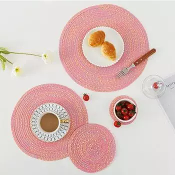 Место Коврик Моющийся Анти-ошпаривающая хлопковая пряжа Фантазия Ежедневное использование Изолированный обеденный стол для ресторанов 30cm розовый