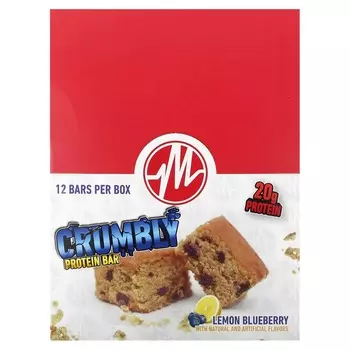 Metabolic Nutrition, Протеиновые батончики Crumbley, лимон и черника, 12 батончиков, 2,65 унции (75 г) каждый