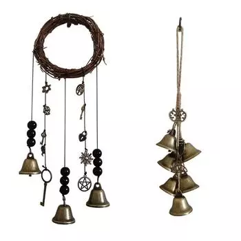 Metal Bells Wooden Beads Wind Chime Pendant Door Handle Window Balcony Wind Chime Pendant Decoration Home Decorations