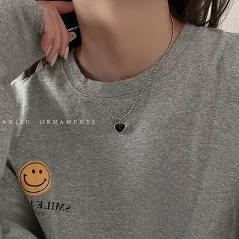 Metal Big Heart Necklace Female Long Sweet Cool Sexy Wind Minority Simple Twin Three-Dimensional Peach Heart Necklace Jewelry