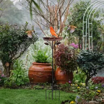 Metal Bird Bath Garden Supplies Vintage Design Freestanding Birdbath Birdfeeder for Porch Outdoor